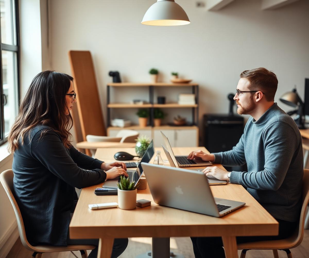 Twee ondernemers werken samen aan een laptop tijdens de vorige editie