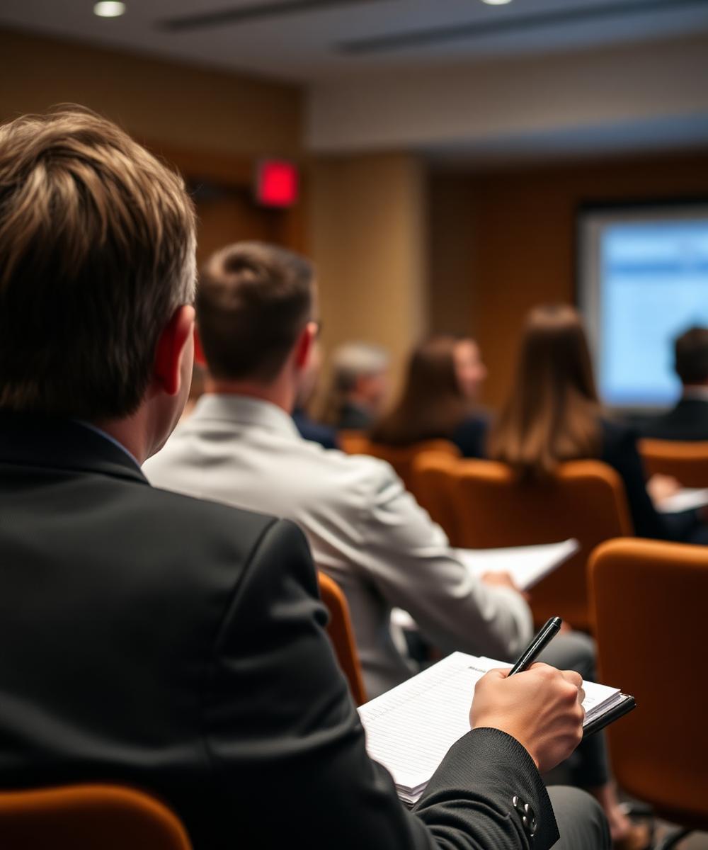 Deelnemer maakt aantekeningen tijdens de presentatie